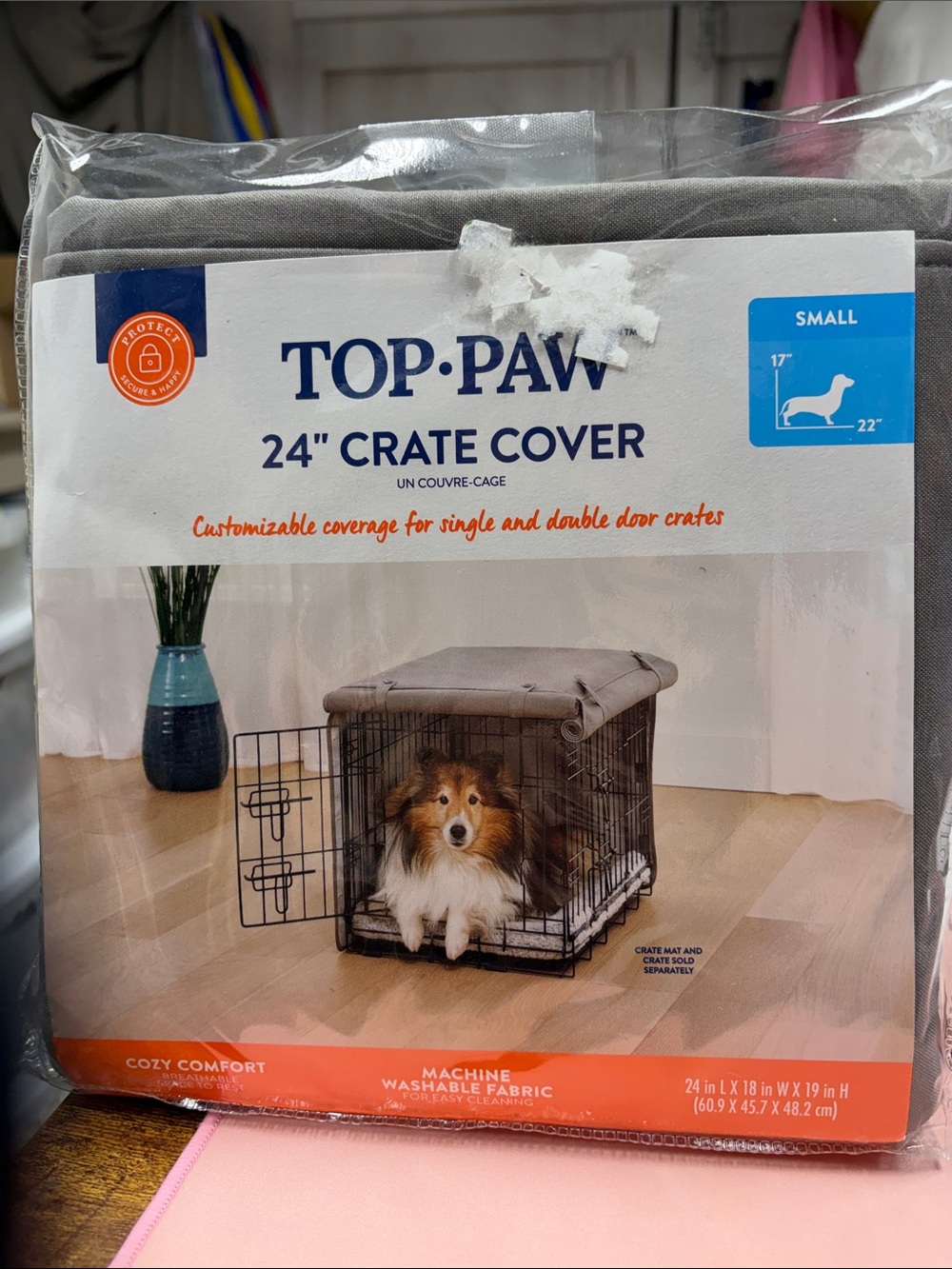 Top Paw 24" Crate Cover in Gray small 17” x 22” machine washable cozy comfort